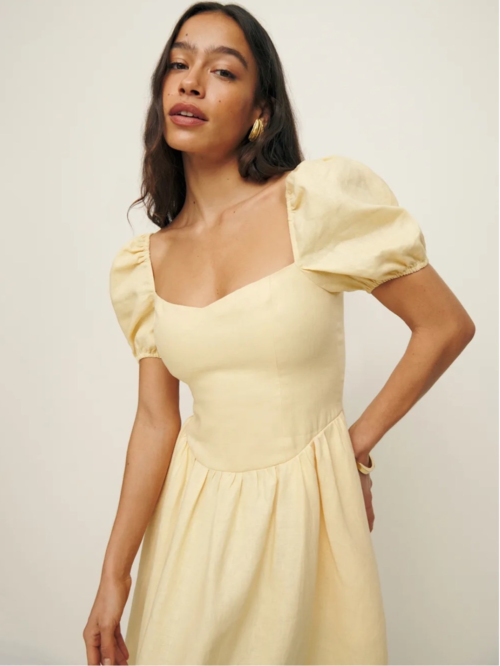 Reformation Davila Linen Dress In Parmesan Boho Milk Maid Prairie - Picture 2 of 12